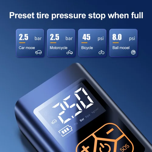 Imagen 2 del producto EAFC Bomba de aire para neumáticos de coche 4000mAh1, compresor de aire eléctrico con cable/inalámbrico y monitor para motocicleta, bicicleta, barco, coche y balones