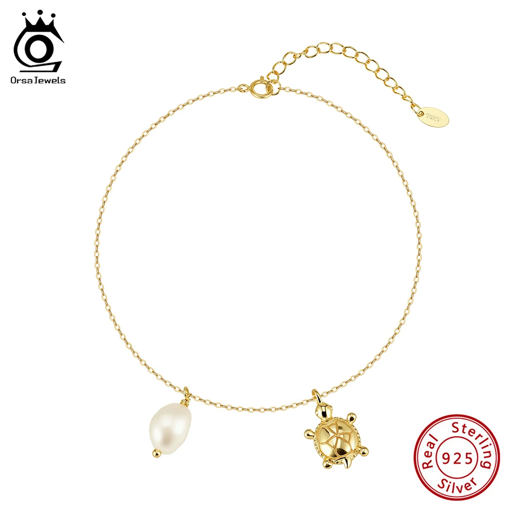 

ORSA JEWELS Подвеска-шарм из натурального жемчуга из настоящего серебра 925 пробы, цепочка на ногу с милым черепаховым дизайном, модные ювелирные украшения SA98