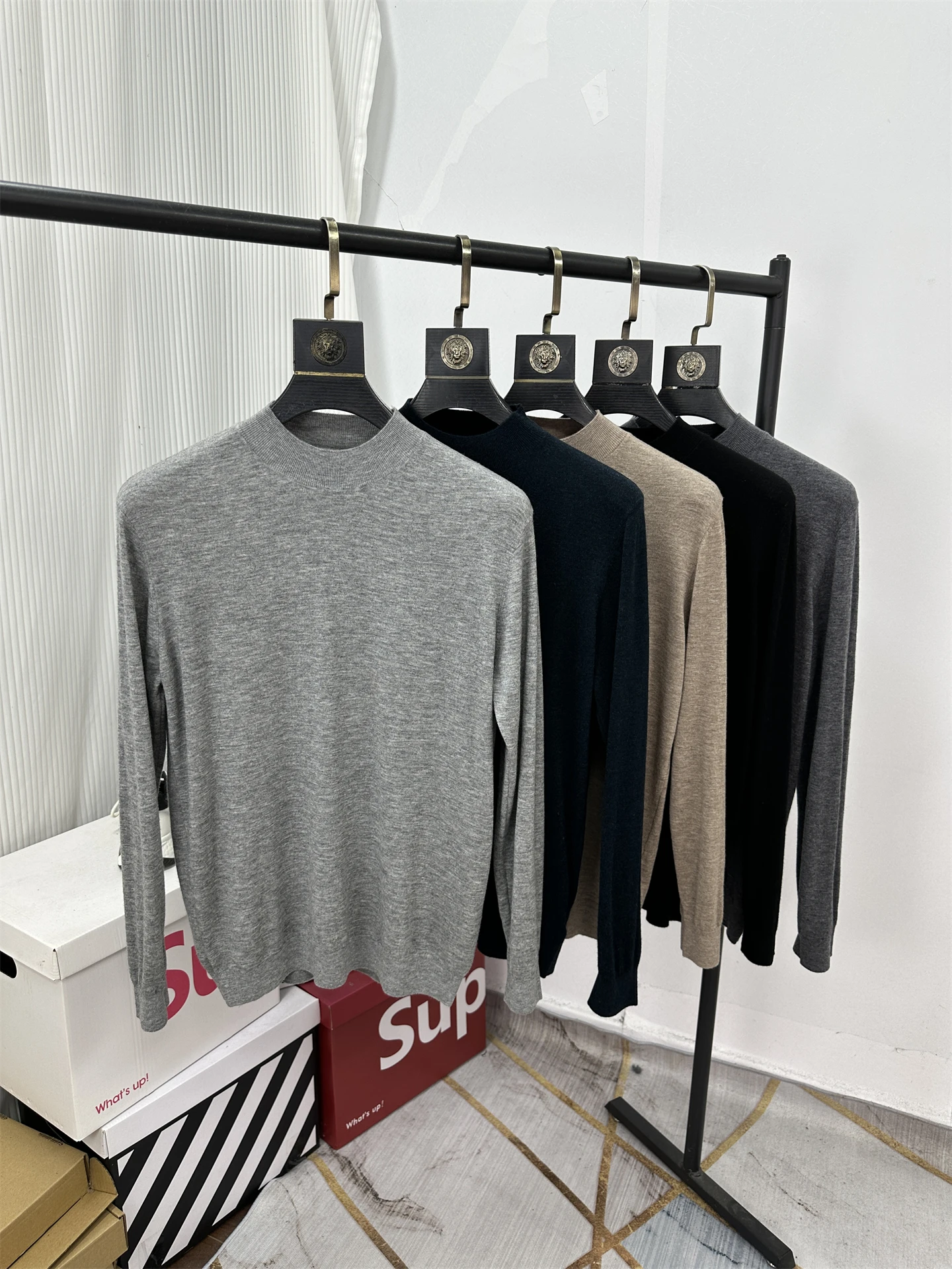 

Модный высококачественный мужской однотонный шерстяной вязаный свитер с высоким воротником, комфортный, мягкий, базовый слой для осени и зимы