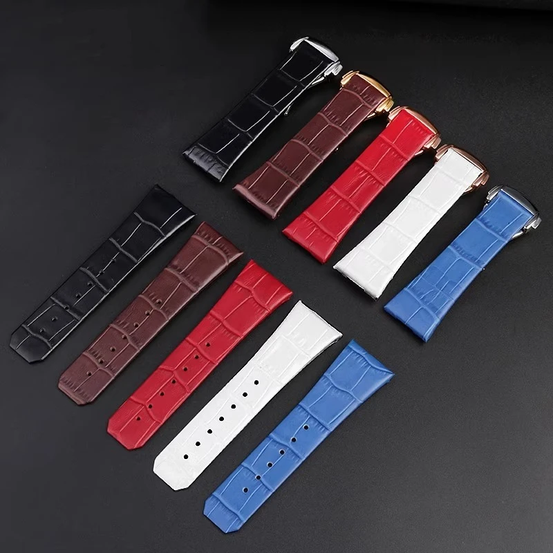 For Omega Constellation Double Eagle Strap Made Cowhide Leather Waterproof Folding Buckle Notch Watchband 23mm Black Blue Brown