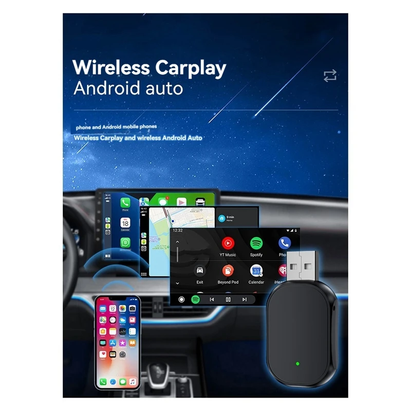 USB Type C 2 In 1 Wireless Carplay Android Auto Adapter Wireless Car Adapter Convert Wired Android Auto To Wireless