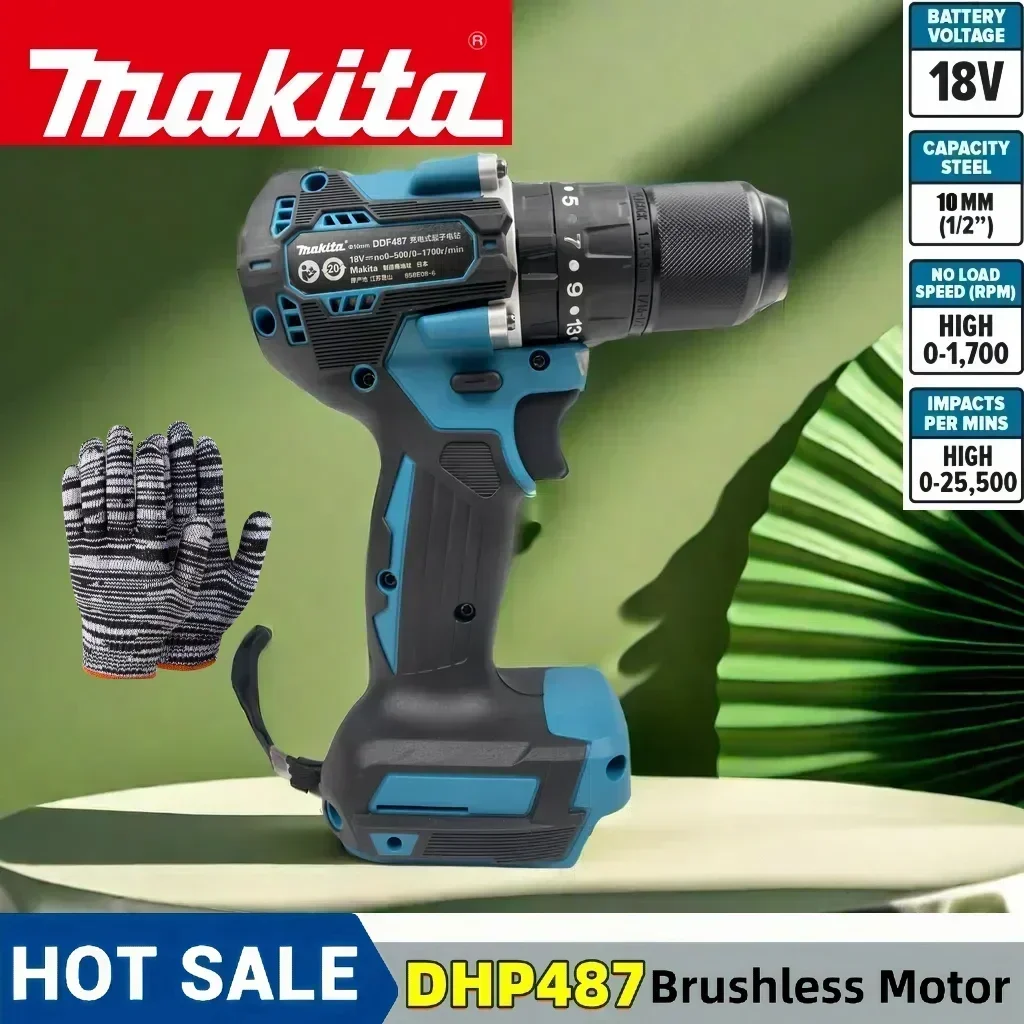 Makita DHP487 13mm cordless impact drill 18V electric variable speed brushless motor impact power tool drill