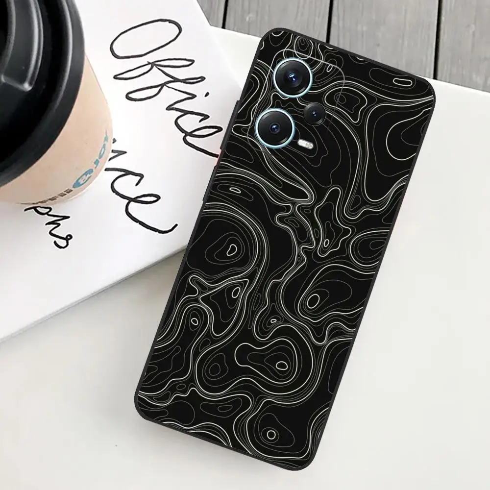 Geographic Contours Phone Case For Redmi Note 13 Pro Plus 12 11 A3X A1 A2 13C 12C Black Cases