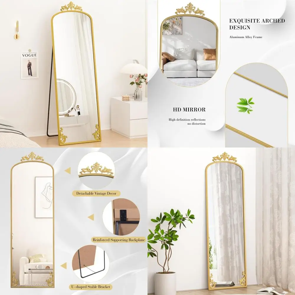 Vloerlengte gebogen spiegel met gesneden metalen frame, 65 x 21 goud, full body home decor spiegel voor bruiloften en evenementen