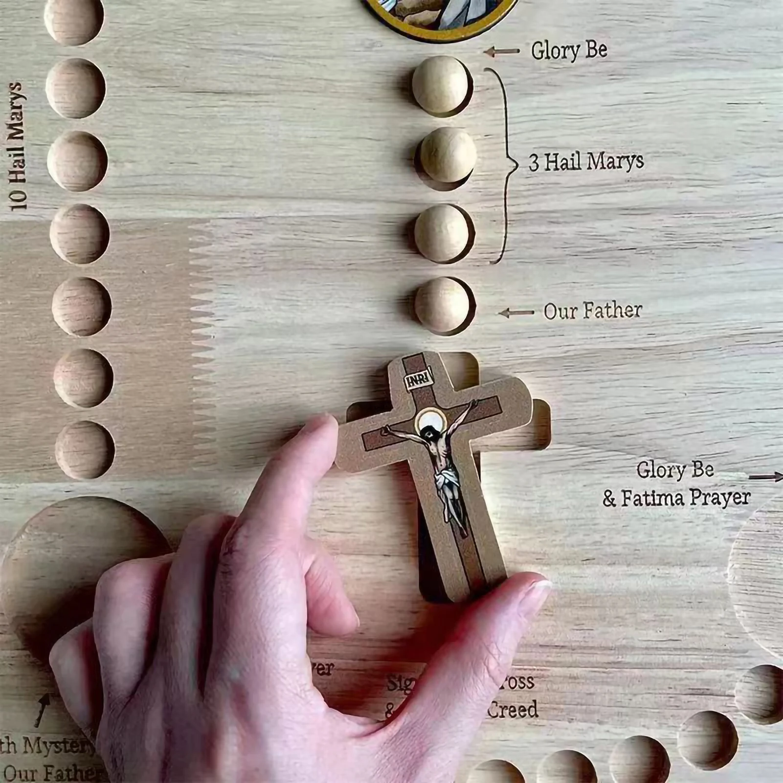 Montessori Inspired Wooden Rosary Board for Family Prayer Fun Round Chuck Wooden Beads Creative Art Puzzle Wood DIY Package