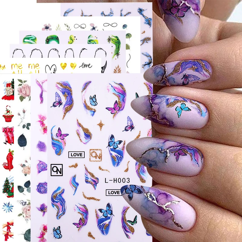 10/20pcs 3D French Nail Sticker Flowers Jelly Gel Polish Nail Art Decals Festival Christmas Manicure DIY Nail Accessories