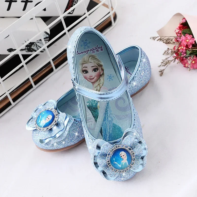 Disney children's flat shoes girls cartoon elsa princess crystal shoe baby soft sole shoes frozen casual shoes