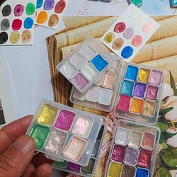 9pcs Watercolor For Nails Pigment Aurora Pearly Nail Art Watercolor Metallic Palette Paint Draw Glitter Powder Nails Design