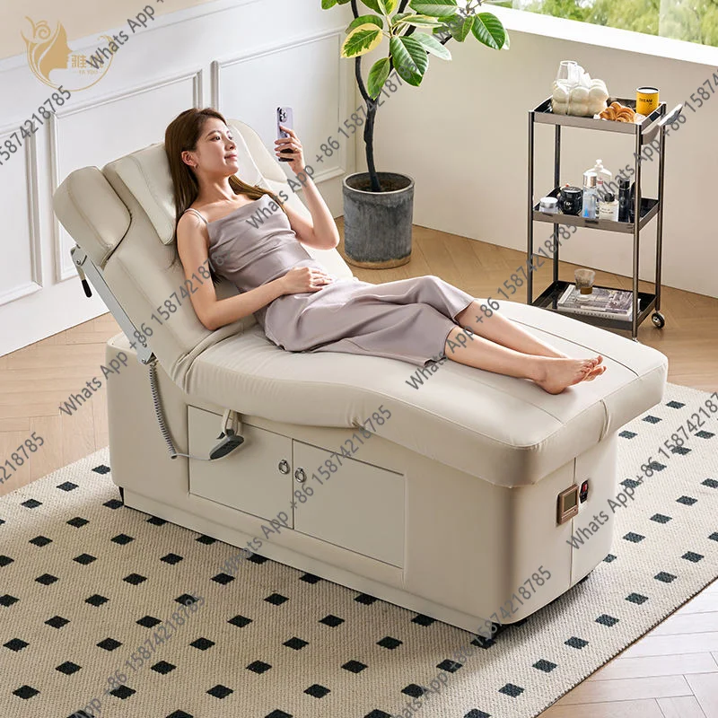 Sm Hot Sale Luxury Beige Beauty Salon Bed 2 Motors Electric Massage Cosmetic Table Chair Facial Spa Bed