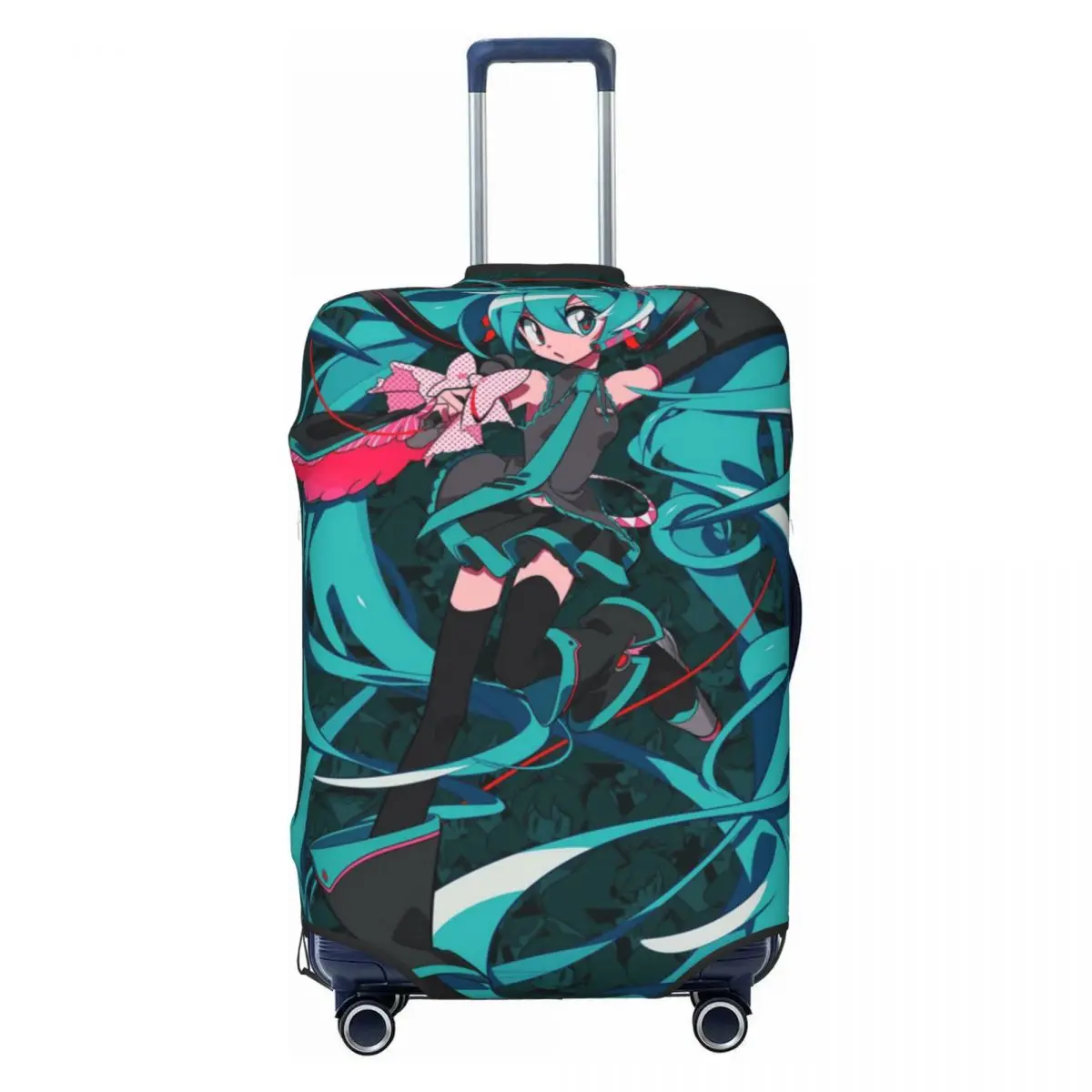 カスタム初音ミク-vocaloid-ロックアニメ荷物カバープロテクター面白い旅行スーツケースカバー-18-32-インチ用
