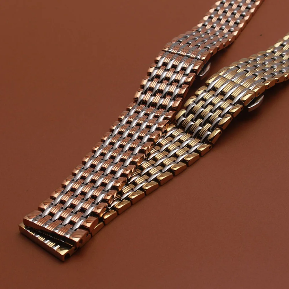 Thinner Watchbands Quartz Watch accessories 14mm 16mm 18mm 20mm 22mm Stainless steel silver with gold straps bracelets beautiful