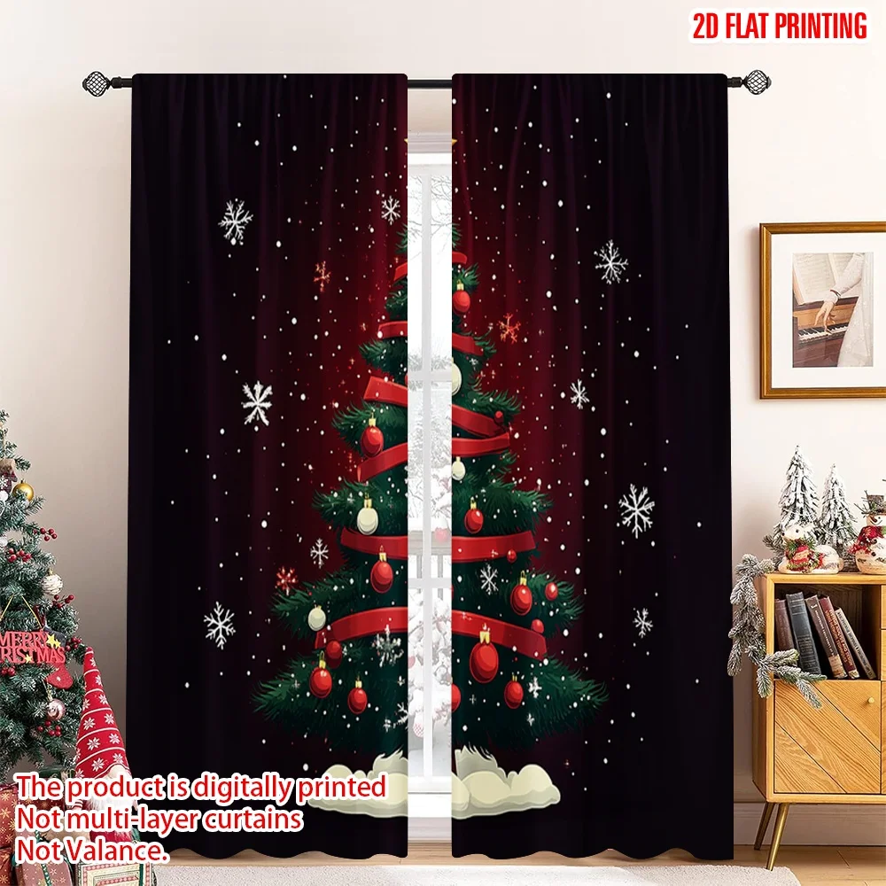 

2pcs 2D flat printing Merry Christmas Party Curtains Christmas Tree Festive Star (2) Fabric Without Electricity Festive Curtains