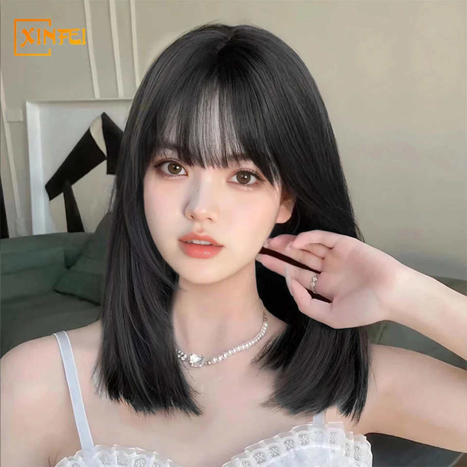 High Temperature Synthetic Wig Female Fluffy Clavicle Hair Age Reduction Bobo Head Short Hair Daily Wear Adjustable Full Top Wig