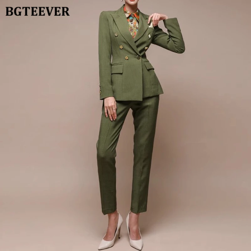 BGTEEVER primavera Slim donna pantalone manica lunga Slim doppio petto giacche donna matita pantaloni donna 2 pezzi Blazer Set