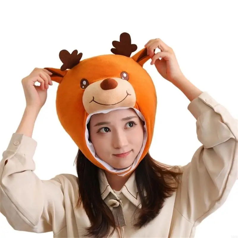 Stuffed Reindeer Hat Funny Christmas Hat Personality Carnival Party Christmas Unisex Casual Beanie for Adult Y08E