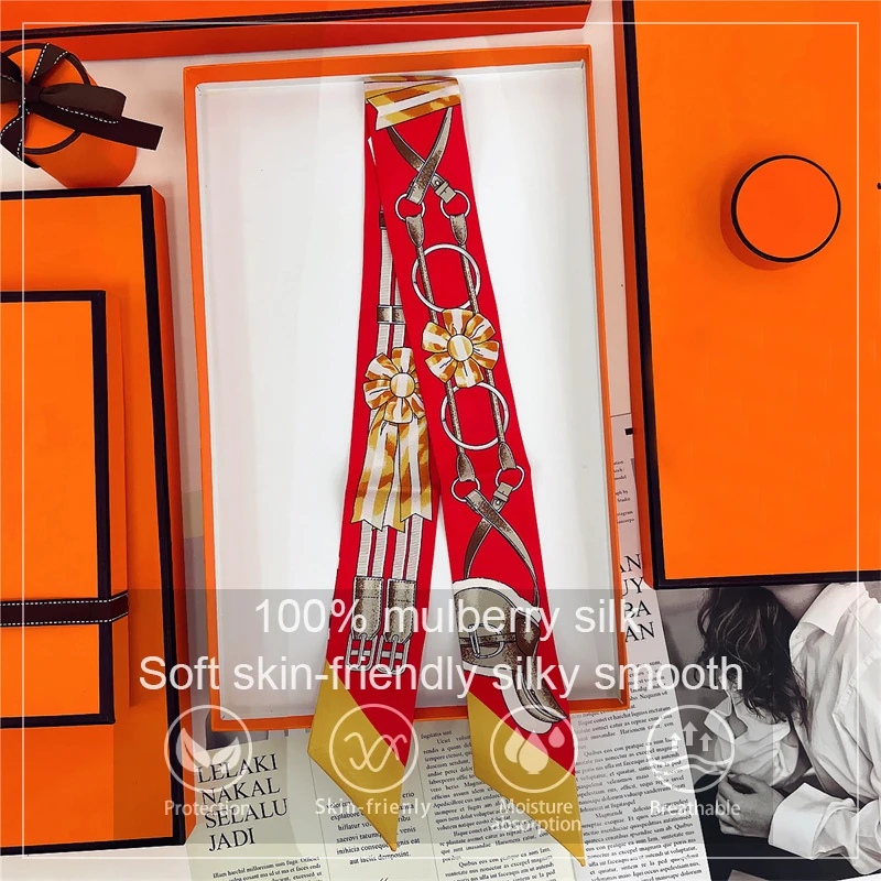 

Woman Skinny 100% Mulberry Silk Scarf for Hair Strip Silk Ribbon Small Neck Scarves Bag Handle Ribbon Scarf Kerchief Ladies Tie