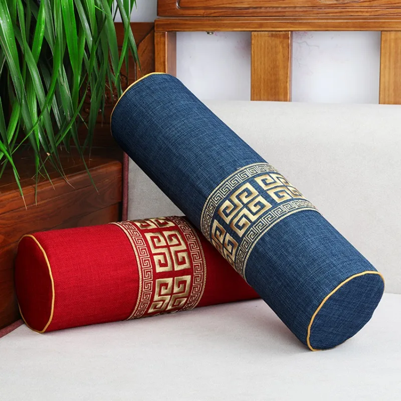 

50/55/60cm Chinese Cotton/linen Cylindrical Long Pillow Cover Living Room Mahogany Sofa Armrest Waist Pillow Washable Removable