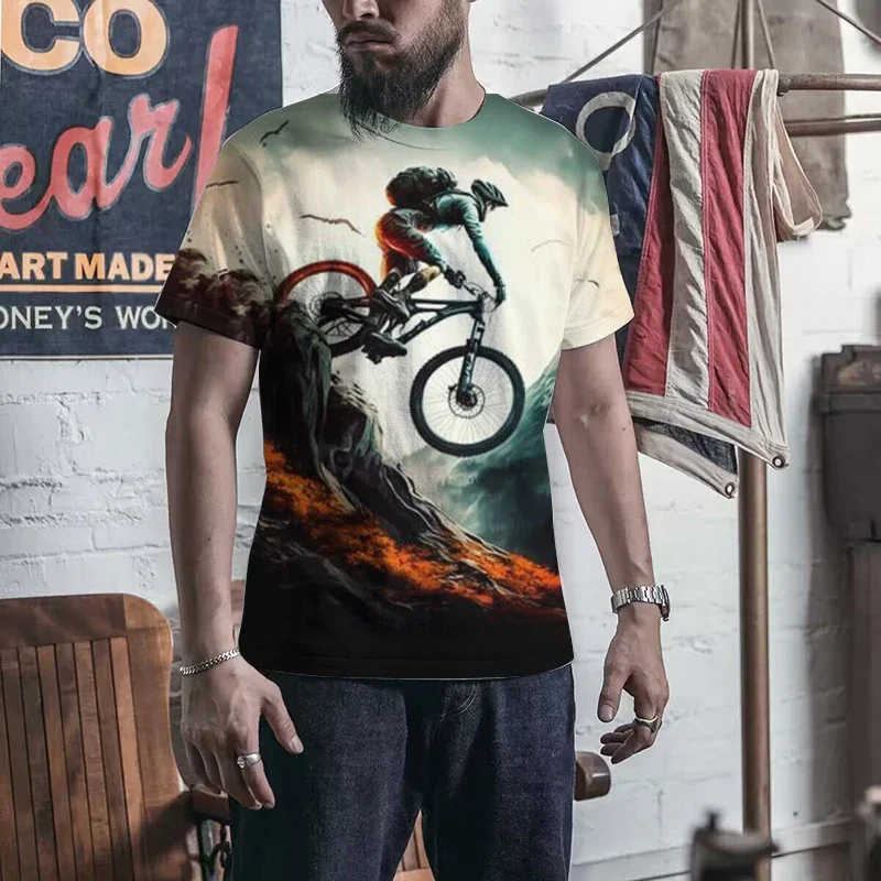 2025 Trendiges T-Shirt mit 3D-Druck Mountainbike-Modekleidung Herren- und Damen-Freizeit-Sommer-Rundhals-T-Shirt Herrenbekleidung