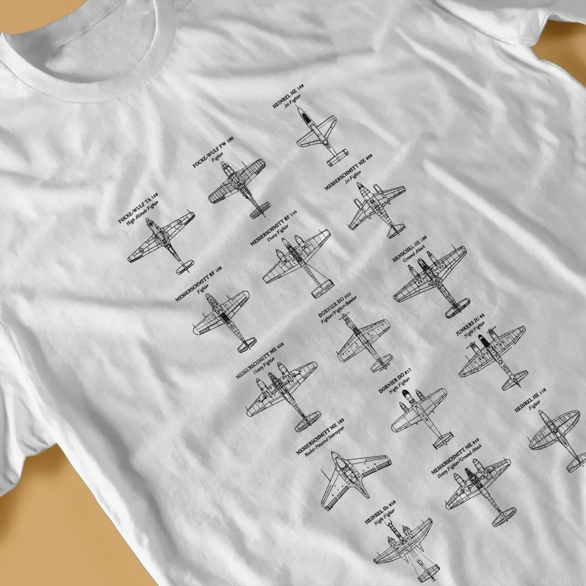 طائرات رجالية ألمانية من WW2 ، حبيب طائرة ، جرنج ليفي ، ياقة دائرية ، تي شيرت هاربوكسي