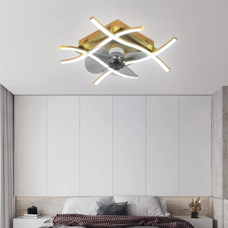 Nordic  Simple Modern Style Light Living room Bedroom Gold White Ceiling Fan Lamp