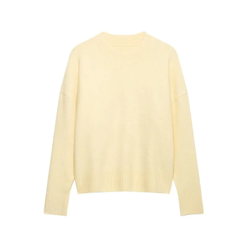Women's Soft Knit Jumper New 2026 Autumn Boat-Neck Long Sleeve Casual Knit Loose Female Sweater With Ribbed Trims Lady Chic Tops