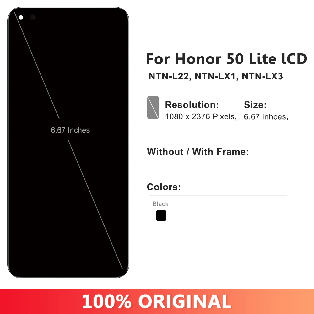 Display For Honor 50 Lite Replacement with Frame, LCD For Honor 50Lite NTN-L22L NTN-LX1 Touch Screen Digitizer Assembly