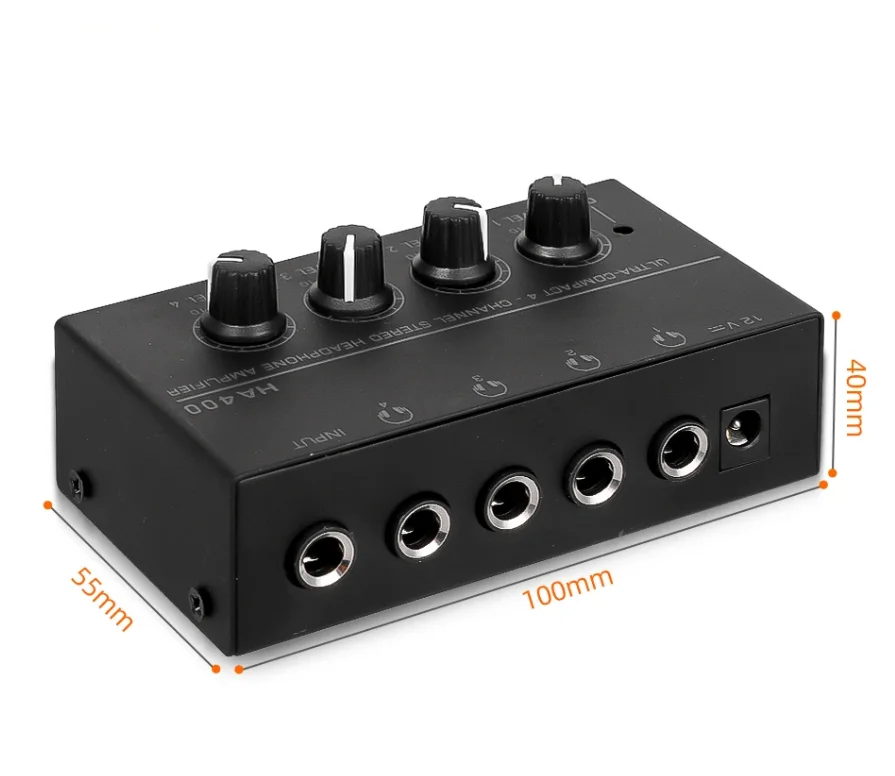 Ha400 Mini Amplifier Headphone Amplifier 4 Channels Ultra-Compact Stereo Audio Amplifier Earphone Amplifier with Power Adapter