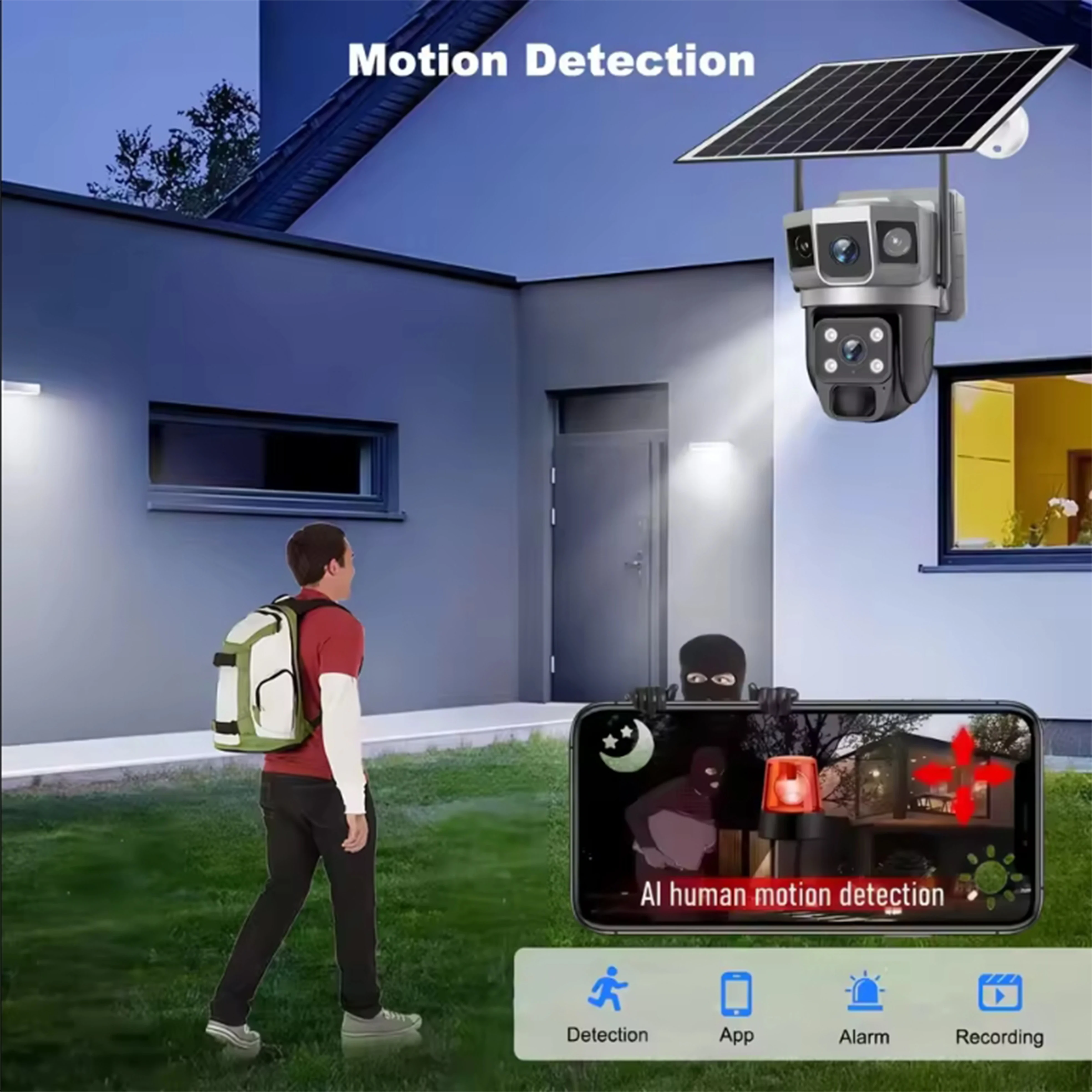 Dual Lens 4G Solar Camera WIFI Wireless CCTV HD 12MP 6K Outdoor IP66 Automatic Tracking Humanoid Detection PTZ Camera V380 Pro