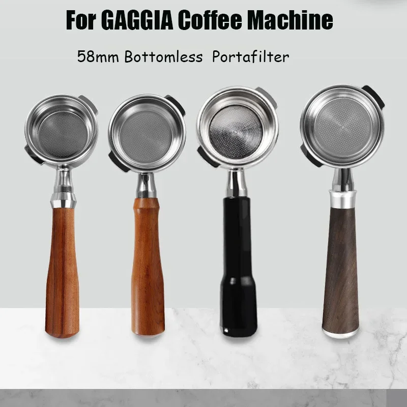 GAGGIA Bottomless Filter Holder 58mm Solid Wood Handle Portafilter Universal for Gaggia Classic Coffee Machine Barista Tools