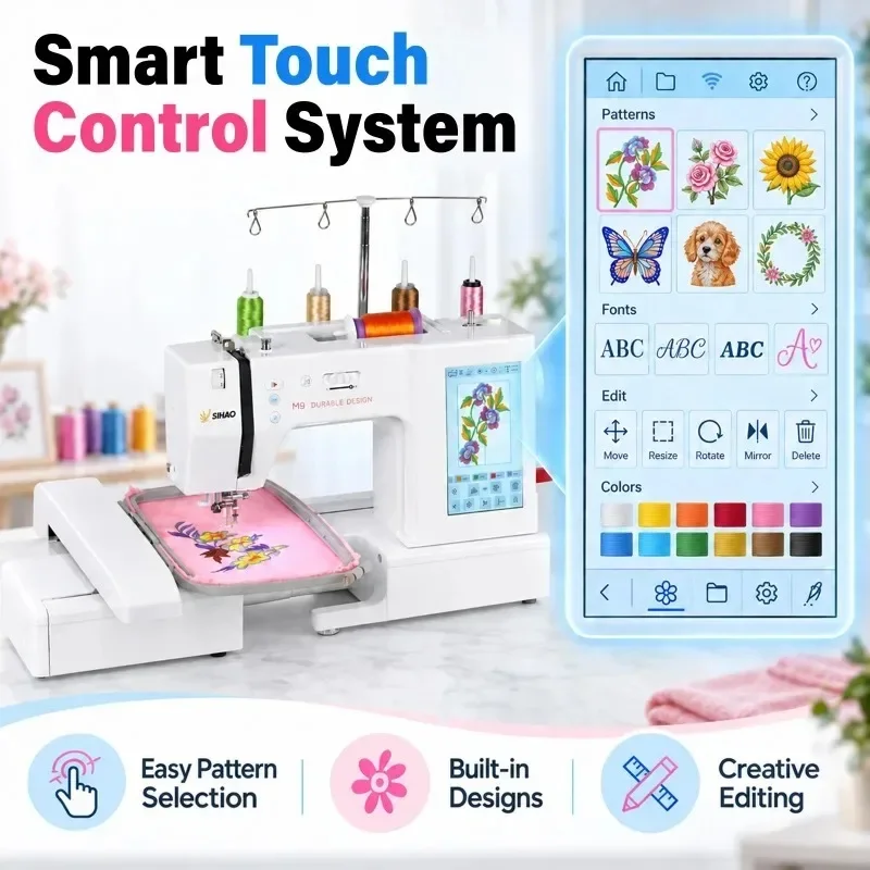 IHAO 7 Inch LCD Automatic Sewing Embroidery Machine, 500 Built-in Patterns With Thread Break Detection, Computerized Machine With Foot Pedal for Home DIY Clothing Logo Beginners