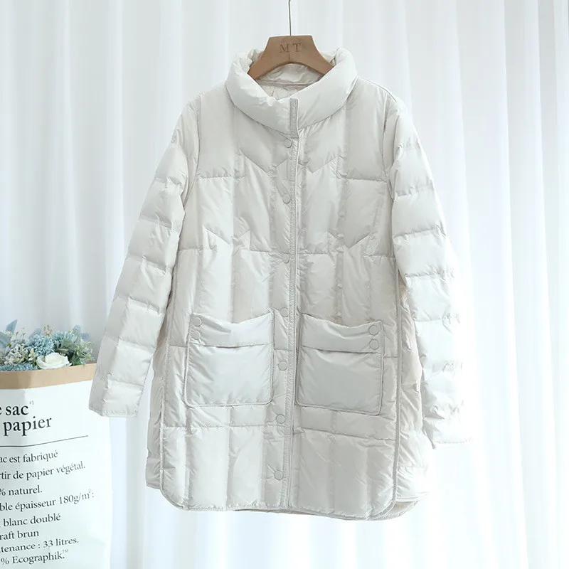 Único breasted gola para baixo casaco parkas 2023 inverno feminino quente grosso pato branco para baixo jaqueta feminina longo outwears à prova de vento