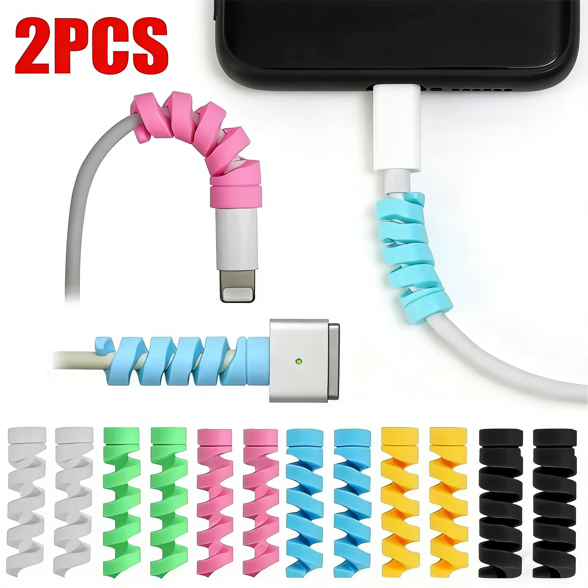 2PCS Spiral Cable Winder Protector Soft Silicone Cable Winder Clip Saver Cover For Android Phone Mouse Earphone Wire Protection