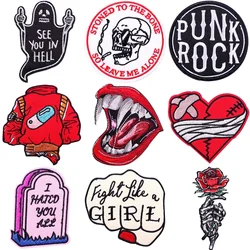 Gothic Punk Rock Embroidery Patch Lips Heart Tombstone Iron on Patches Washable Clothes Badges Bags Hats Personalize Accessories