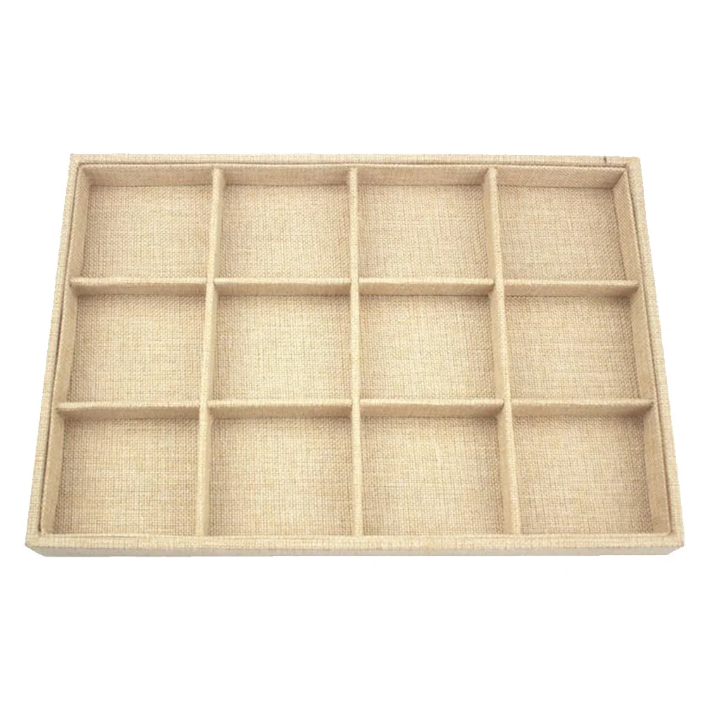 

12 Grids Jewelry Tray Premium Linen Display Organizer with Removable Dividers for Rings Bracelets Necklaces Storage Sackcloth