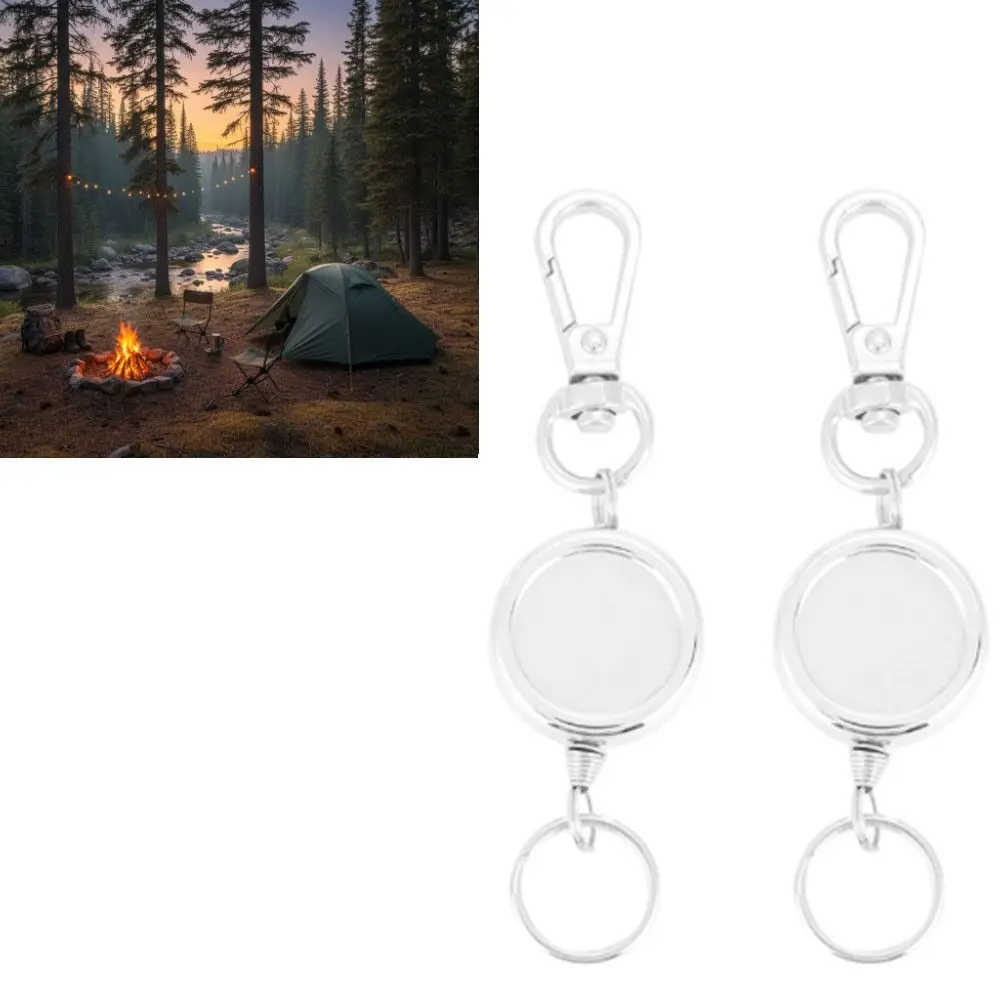 2 Pcs Metal Anti Theft Key Buckle High Resilience Stretch Nylon Locking Mechanism Retractable Key Chain Key Ring Chain
