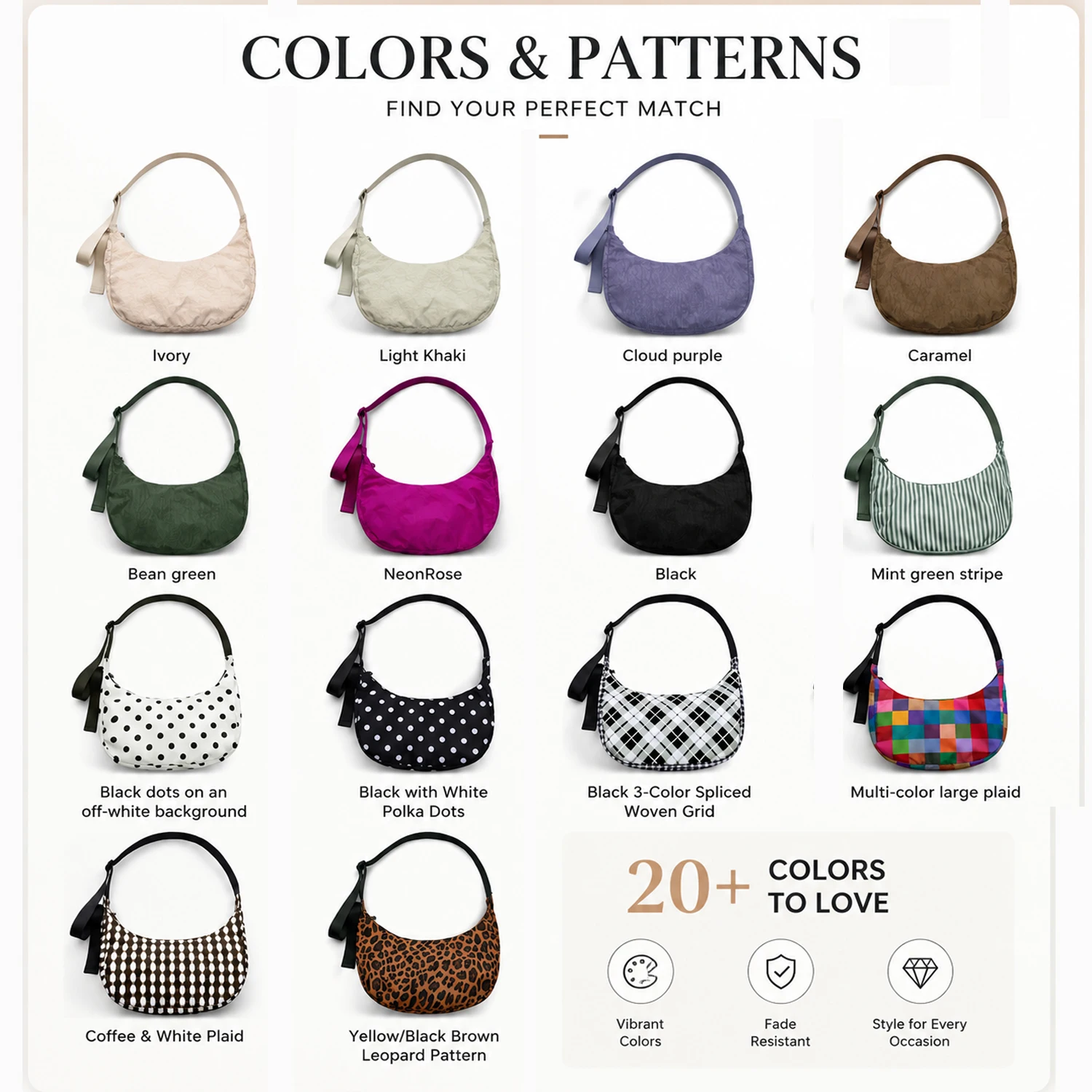 Mittlere Nylon-Halbmondtasche, Nylon-Halbmond-Umhängetasche für Damen und Herren, Crossbody-Tasche mit verstellbarem Riemen und doppelter Innentasche mit Reißverschluss – Detail 4