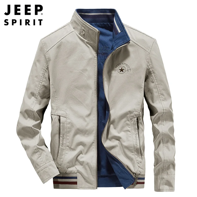 JEEP SPIRIT Autumn Fashion Stand Collar Business Solid Coat Men Double Sided Jacket Casual Slim Jacket Overcoat For Male Clothes