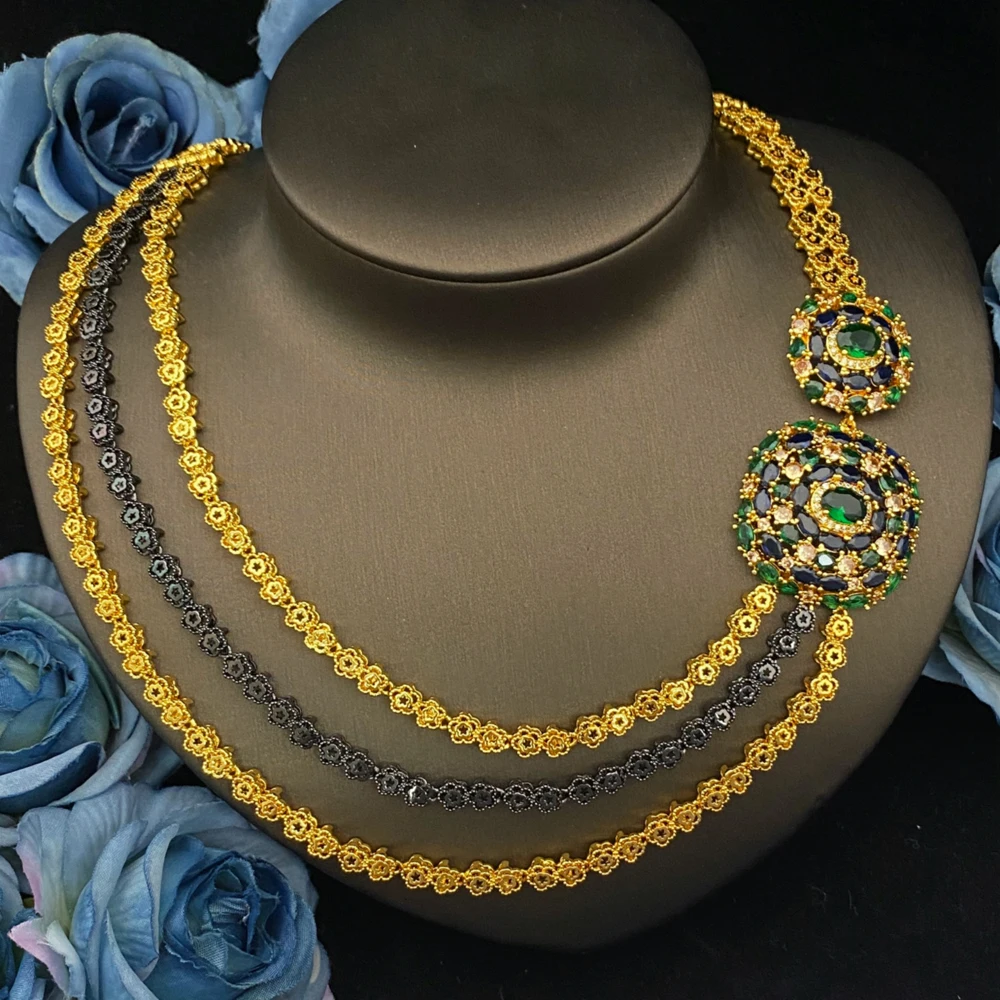 Flora Luxury Zircon Jewelry Set for Women Copper Plated Multiple Layers Wedding Party Gift with Packaging