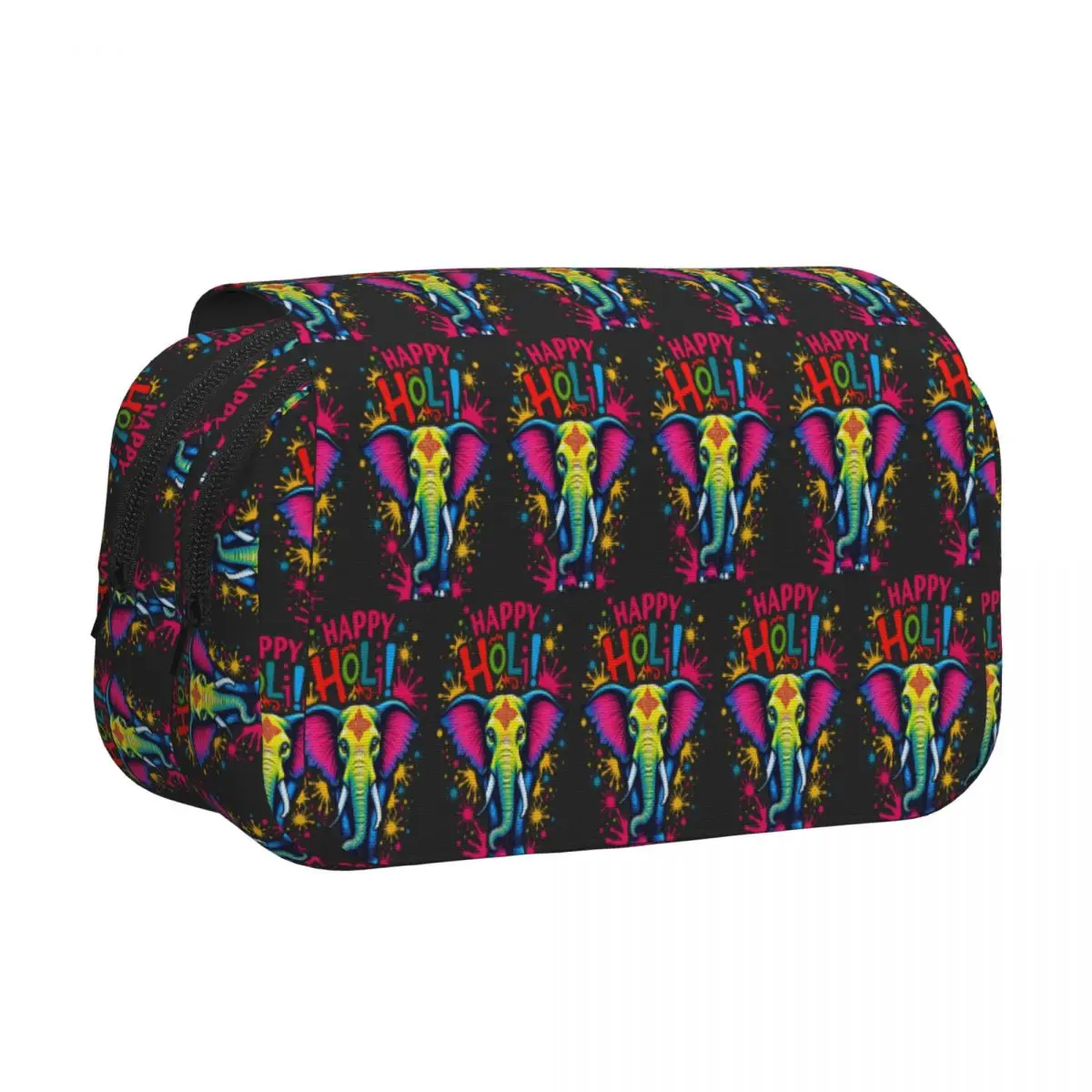 Happy Holi Festival India Color Elephant Pencil Case Pen Holder Hard Shell Leather Large Capacity Pen Box Pencil Bag Gifts