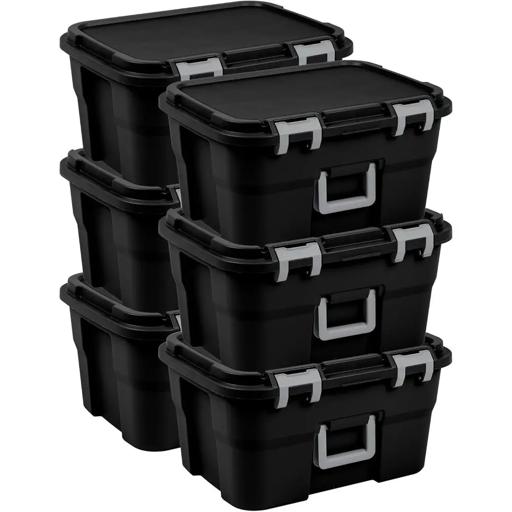 

6-Pack Large 14 Gallon Stackable Plastic Storage Bins with Lids and Handles, Ideal for Home Organization, Black