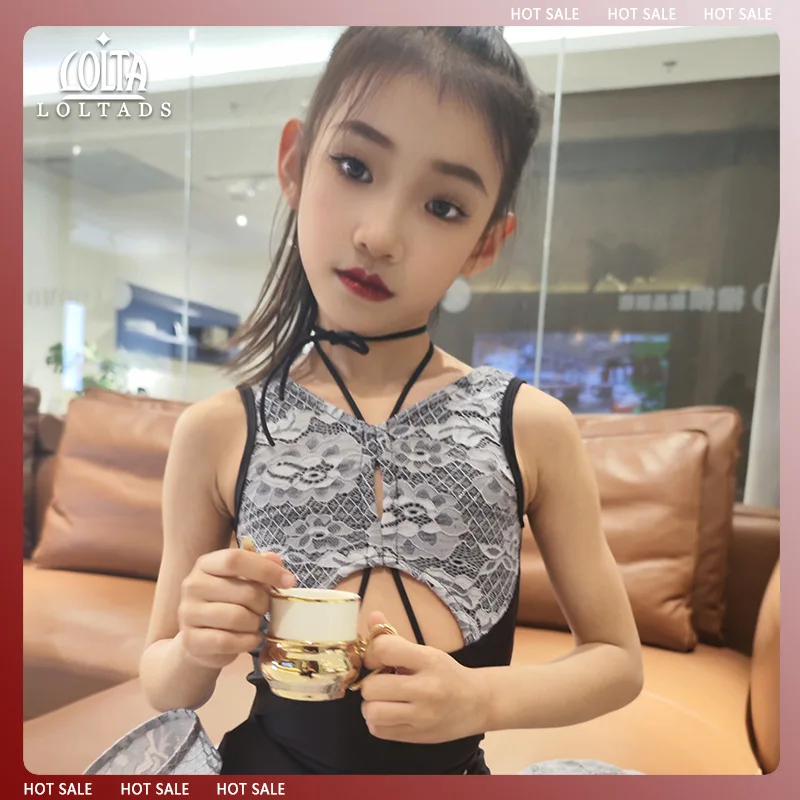 Costume de danse latine personnalisé, robe d'entraînement pour filles, robe de Performance de compétition professionnelle, jupe moelleuse imprimée grise