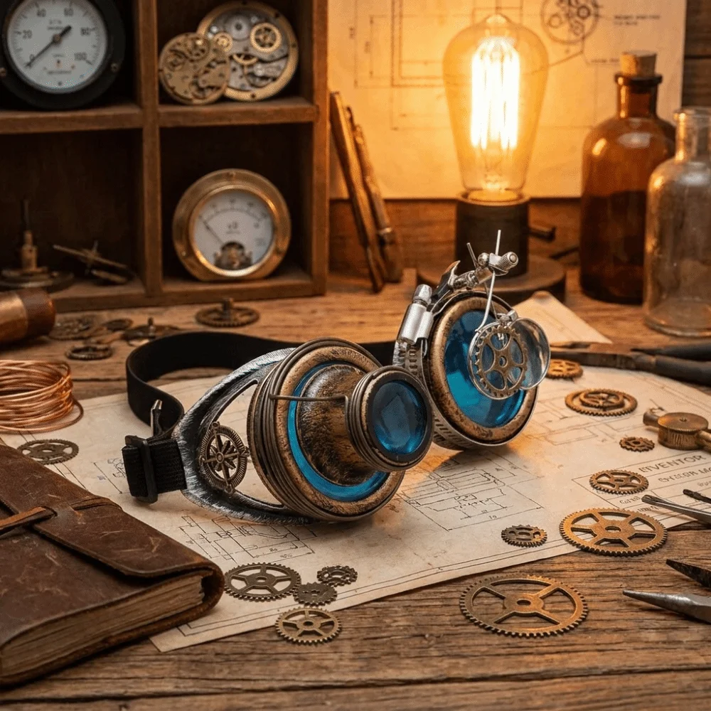 Colored Lenses Steampunk Goggles Side Magnifier Detachable Lens Cosplay Glasses Exquisite Distressed Frame Protective Eyewear