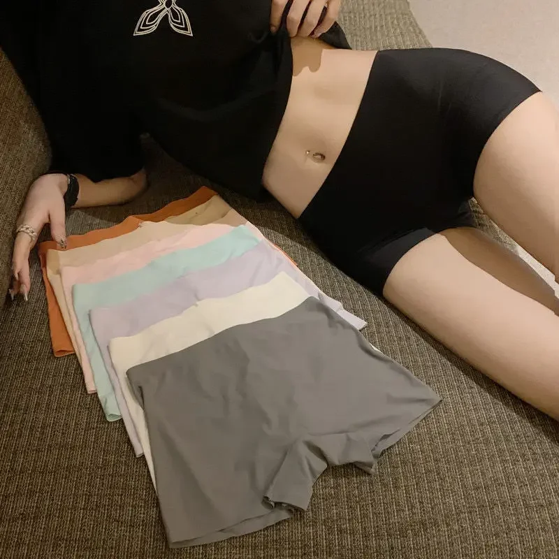 

Ice Silk Seamless Underwear Summer Thin Women's Boxer Shorts Ladies Panties Safety Pants Soild Female Mid Waist Lingerie Panty