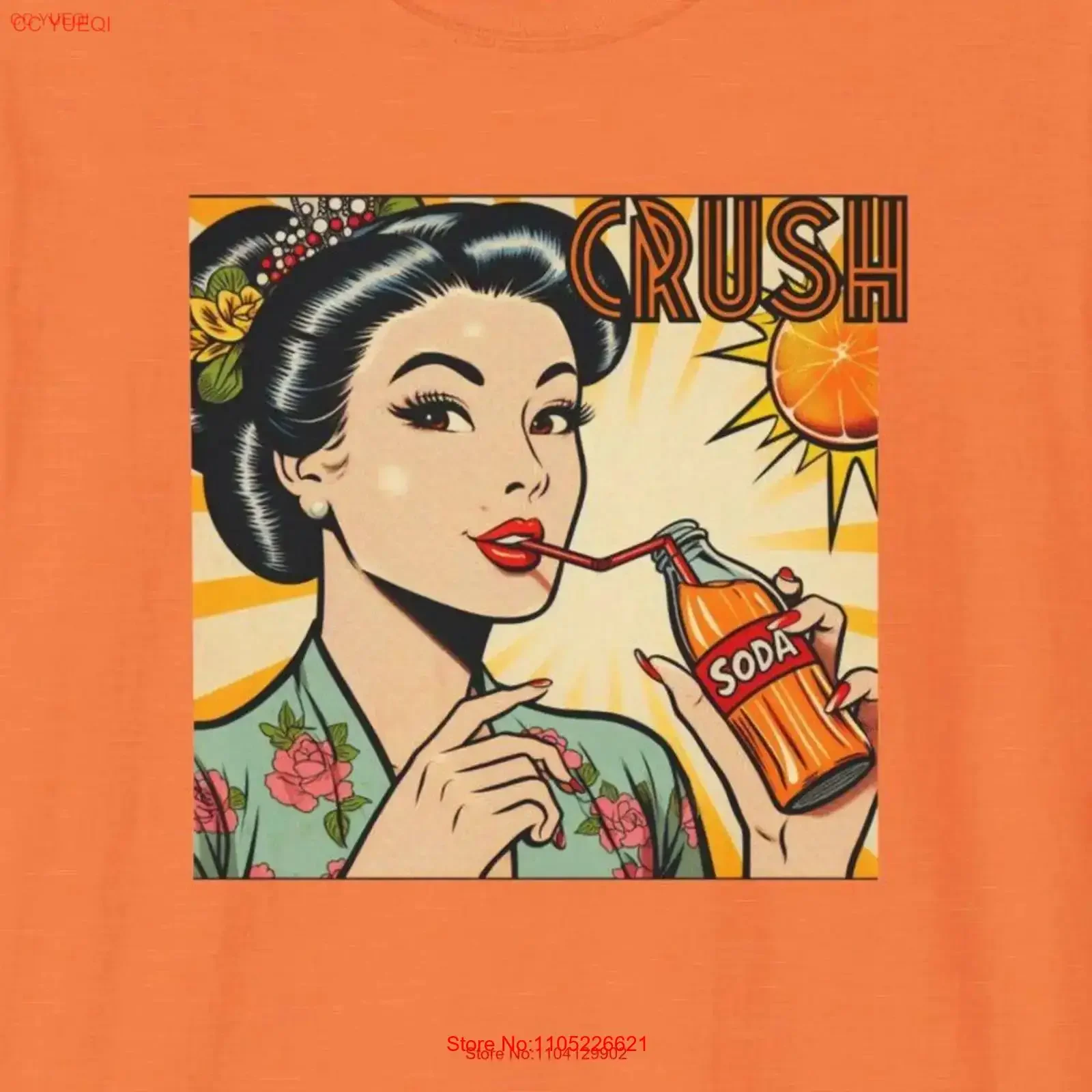 Orange Crush Soda T Shirt Summer Retro 50's Vintage Fifties Pop vintage Washed Stretched streetwear Top For Everyday Wear