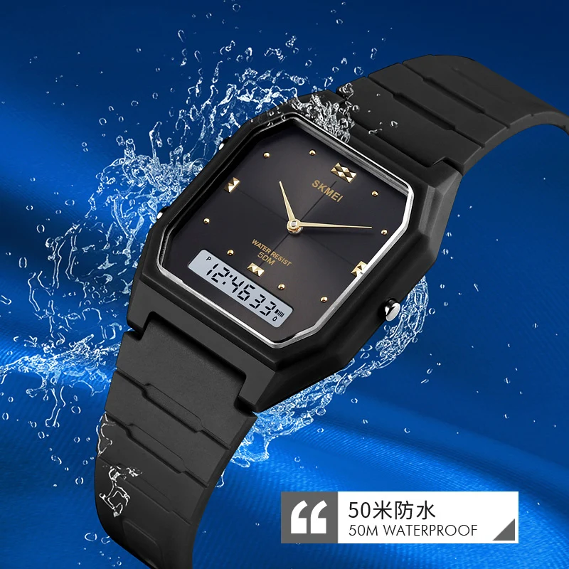 SKMEI Casual Fashion 3 Time Display Digital Wristwatches For Men Women Stopwatch Sport Watch 5Bar Waterproof Alarm Clock Watches