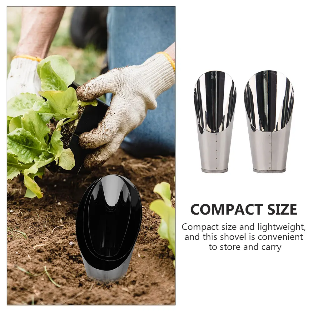 

2Pcs Soil Shovel Cup Durable Stainless Steel Lightweight Small Soil Scoops Portable Gardening Tool for Bonsai Potting Plants