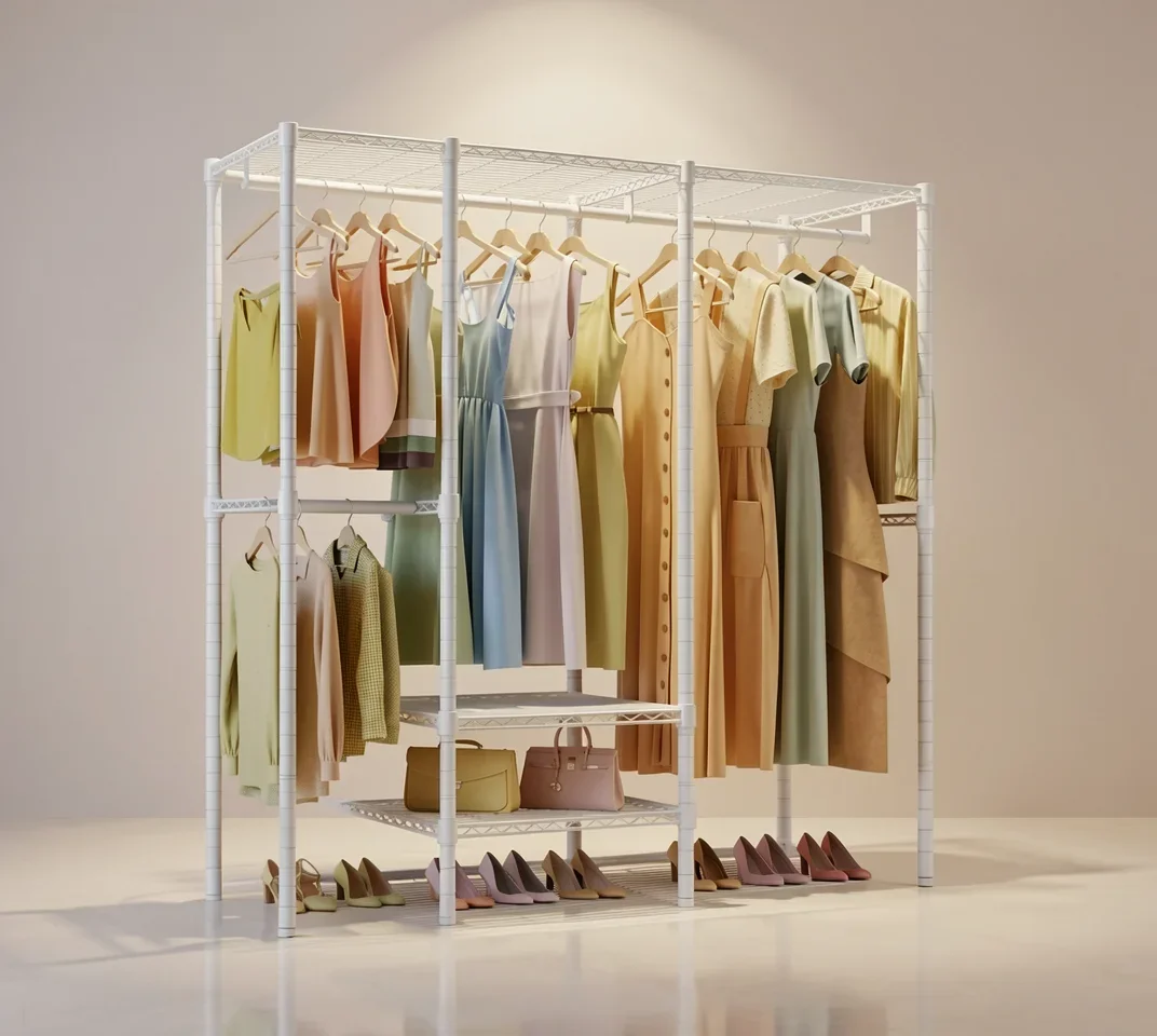V40 Plus Large Clothes Rack, 1300lbs Capacity Sturdy Metal Garment Rack, Clothing Rack with 6 Shelves & 4 Hang Rods, Adjustable