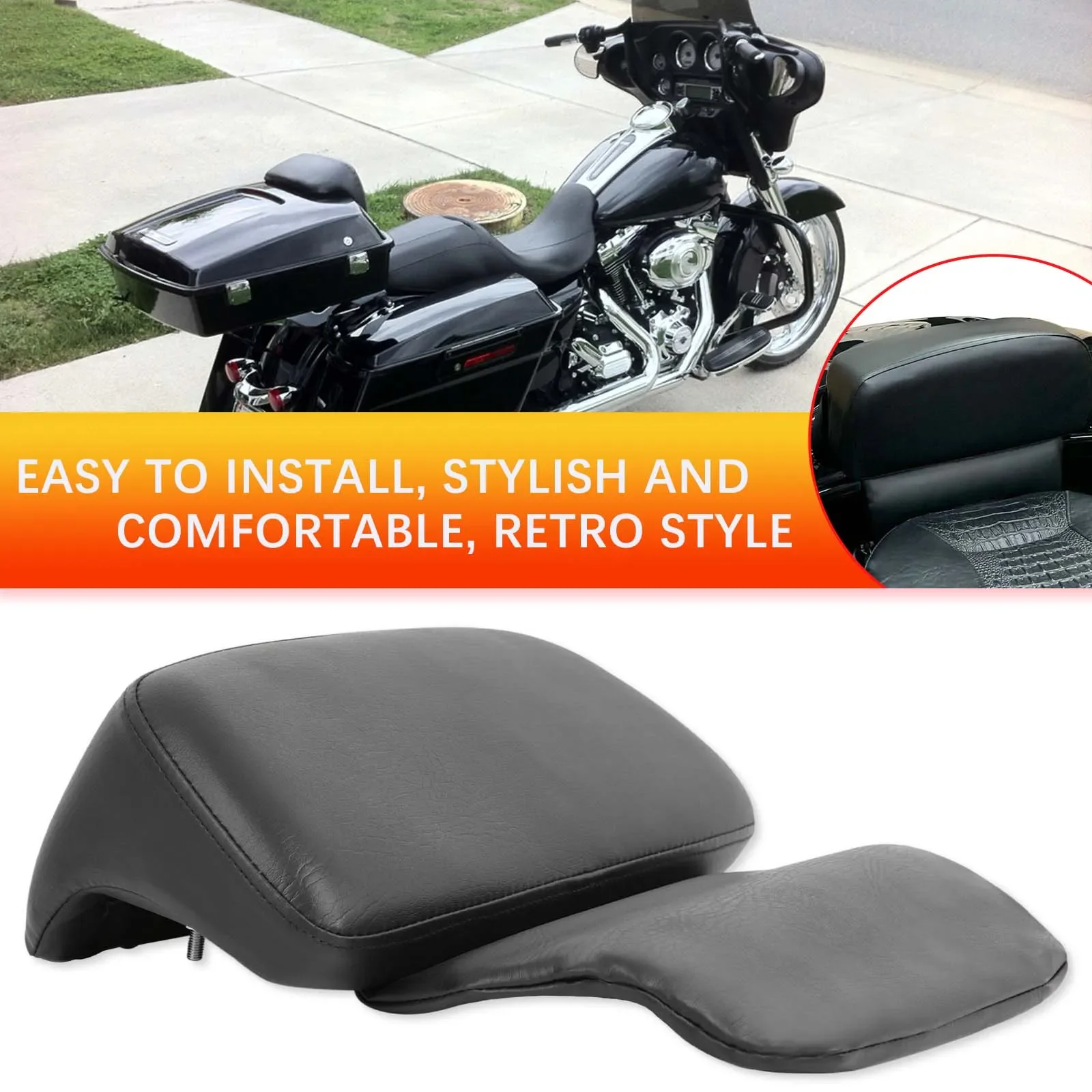 

Black Motorcycle Synthetic leather Chopped Razor Pack Trunk Backrest Rear Pad Fits For Harley Tour Pak Road King Glide 2014-2023