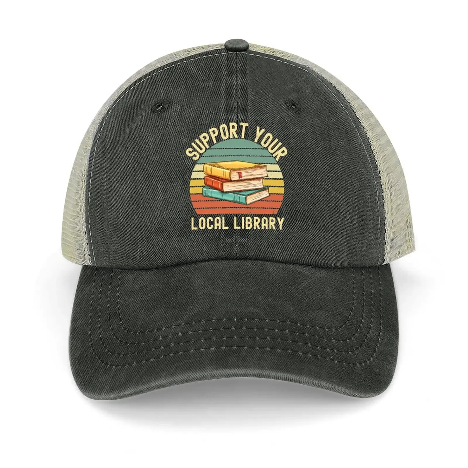 

Support Your Local Library Vintage Style (Book Lover Gifts) Cowboy Hat Custom Cap Snapback Cap derby hat Men Golf Wear Women's