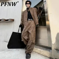 PFNW Patchwork Men's Suit Casual Stand Collar Rivet Solid Color Male Jackets Trend Applique Men Wide Leg Pants Summer New 9C4236